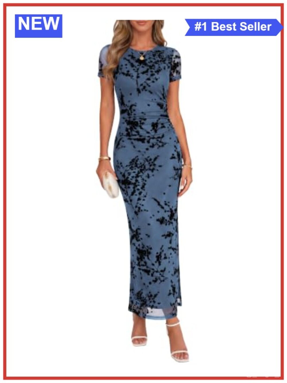 Floral Mesh Bodycon Maxi Dress Short Sleeve Formal Cocktail Party
